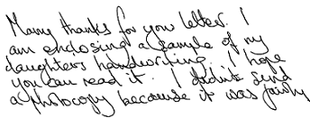 Handwriting sample showing confusion of interests in the writer.